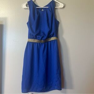 Renee C Blue Sleeveless Open Back Midi Dress With Faux Belt Dancing Cocktail Y2K